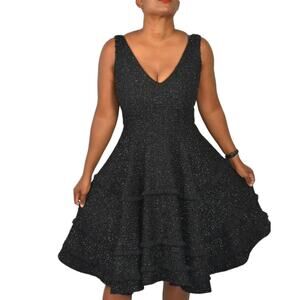 Abbey Glass Black Dress Tweed Boucle Texture Sparkle Shimmer Tiers Full Swing 4
